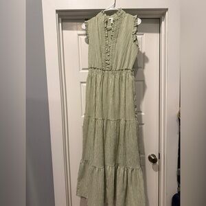 London Times Green and White Striped Sleeveless Maxi Dress